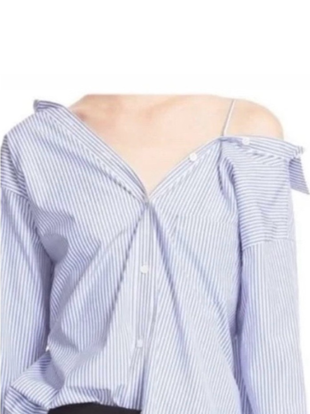 Theory White Button-Down Shirt with Black Pinstripes off the shoulder style